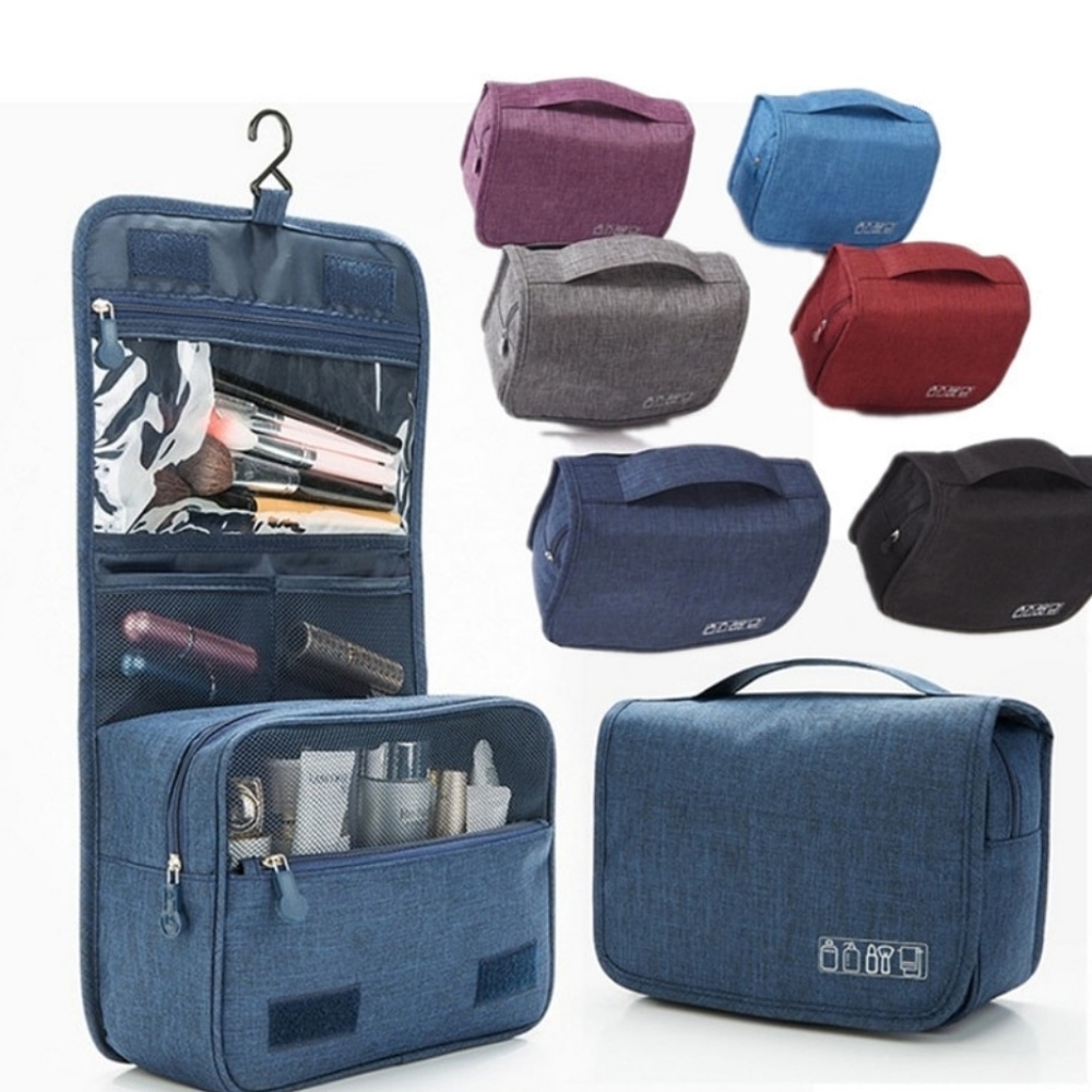Toiletry cosmetics traveling bag.